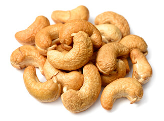 roasted chshew nuts isolated on the white background