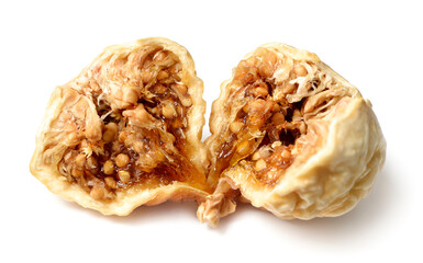 close up of half dried fig fruits isolated on the white background