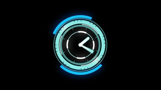 Animation of scope scanning with clock over black background
