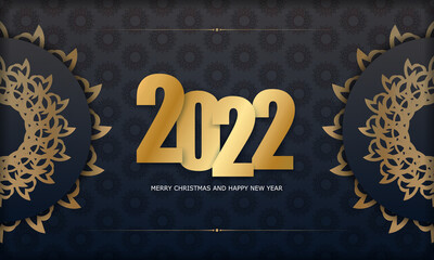 2022 Happy New Year Greeting Card Template Black Color Luxury Golden Pattern