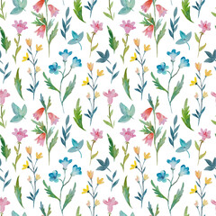 Cute delicate pattern with watercolor painted flowers for textile, fabric, wallpaper and design.