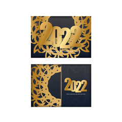 Black Color Happy New Year Flyer Template 2022 with Abstract Gold Ornament