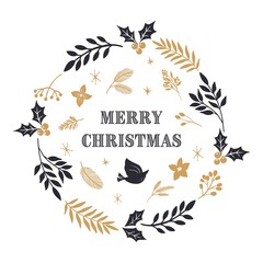 botanical Christmas wreath. winter  frame design vector illustration.