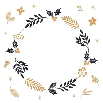 botanical Christmas wreath. winter  frame design vector illustration.text space.