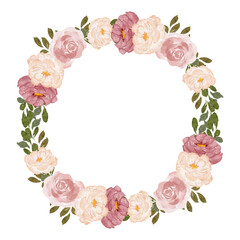 watercolor rose peony flower wreath circle frame