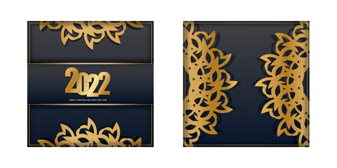Flyer Template 2022 Merry Christmas Black with Vintage Gold Pattern
