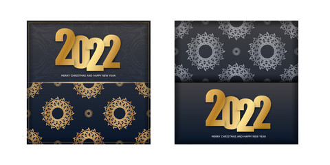 Fototapeta na wymiar Flyer Template 2022 Merry Christmas Black with Vintage Gold Pattern