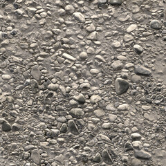 River pebbles in dry mud. A dried-up streambed, stones of different sizes and dry clay. Background of stones in the dust. 3D-rendering