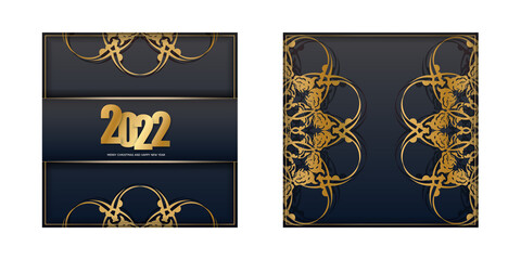 Obraz na płótnie Canvas Holiday Flyer 2022 Merry Christmas and Happy New Year black color with vintage gold pattern