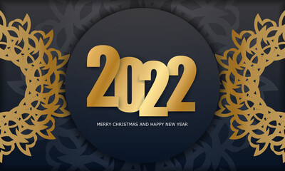 Template Greeting card 2022 Merry christmas black with vintage gold pattern