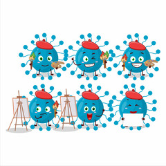 Artistic Artist of bovine virus cartoon character painting with a brush