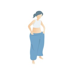 Fototapeta premium Lose weight for shape and body wellness,young woman after weight loss Success try her old big pant,Vector illustration.