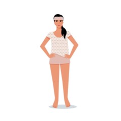 Woman in pajamas and sleep mask. Vector female character in flat style.