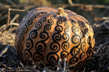 mehendi on a pumpkin. Halloween treat background. 
