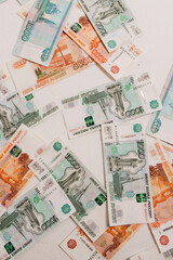 the rubles Isolated on a white background. Money on floor at interest, investments, salary. Business and Finance