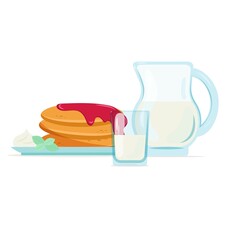 Healthy and nutritious breakfasts, food, vector illustration in flat style.