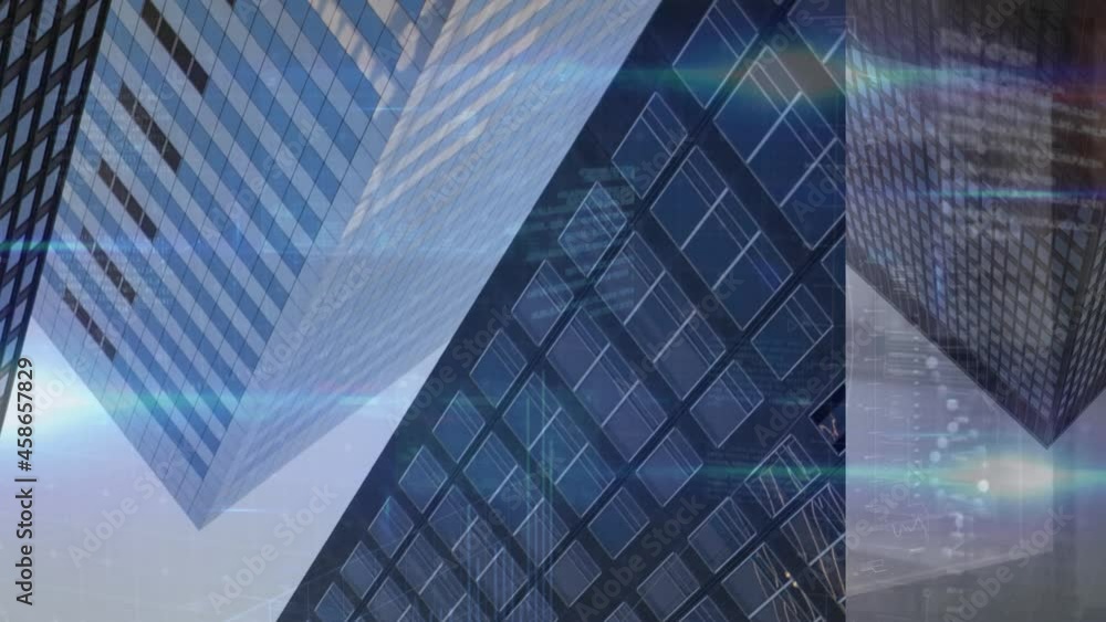 Poster animation of data processing over cityscape