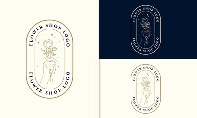 Hand drawn feminine woman beauty minimal face and floral botanical logo template for makeup spa salon skin & hair care line art portrait vector printable illustration design