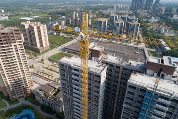 Aerial view of multistory apartment construction site in China