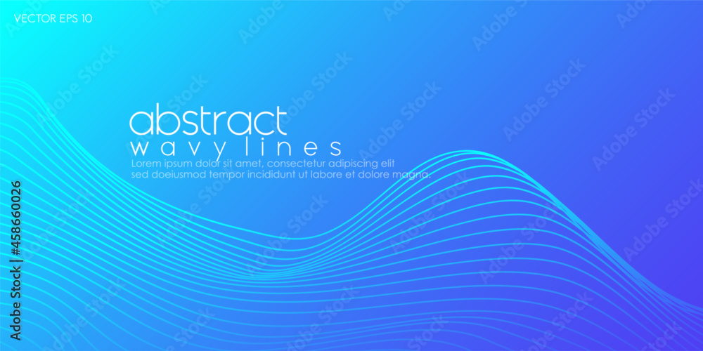 Poster abstract minimal blue background with wavy lines for banner design template. vector