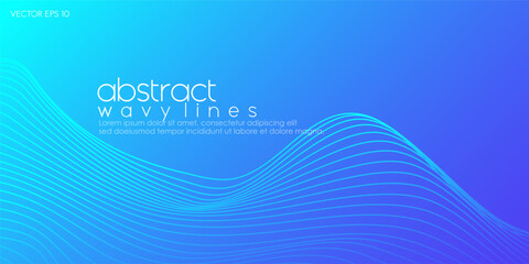 Abstract minimal blue background with wavy lines for banner design template. Vector