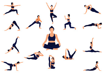 Faceless image of a girl doing yoga or fitness. Vector illustration.