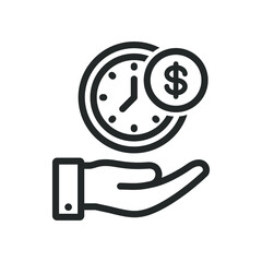 Time is money symbol on hand icon design isolated on white background. Vector illustration