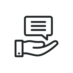 Speech bubble on hand. Comment, feedback, chatting icon design isolated on white background. Vector illustration