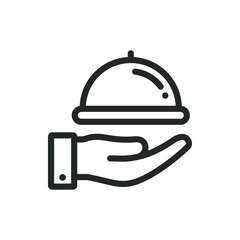 Cloche or platter on hand. Serving food icon design isolated on white background. Vector illustration