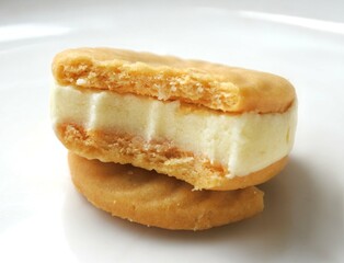 Bitten cookie sandwich filled with vanilla cream
