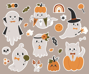 Halloween ghosts stickers Collection.