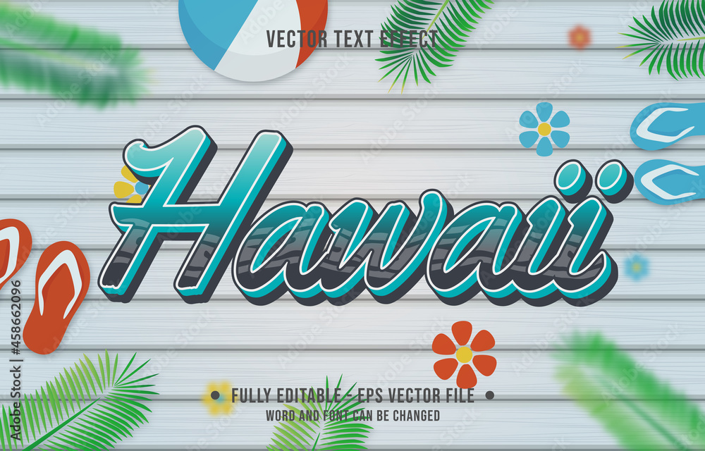 Sticker text effect hawaii gradient style with summer season theme background