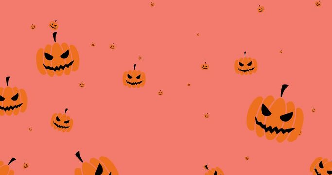 Animation of falling pumpkins on pink background