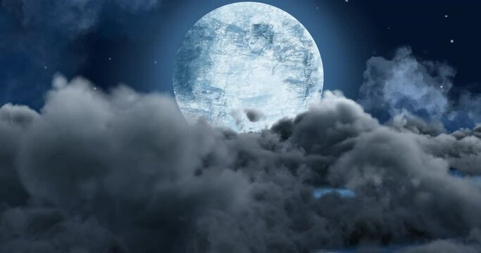 Animation of cloudy night sky with moon