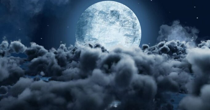 Animation of cloudy night sky with moon