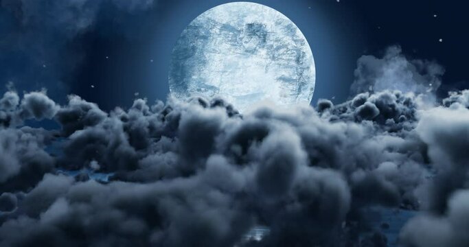 Animation Of Cloudy Night Sky With Moon