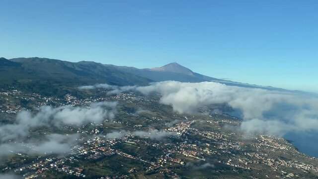Teide volcano and Otorava valley, Canary Islands from the air, sunny day with very clean  sky in a  sunny day