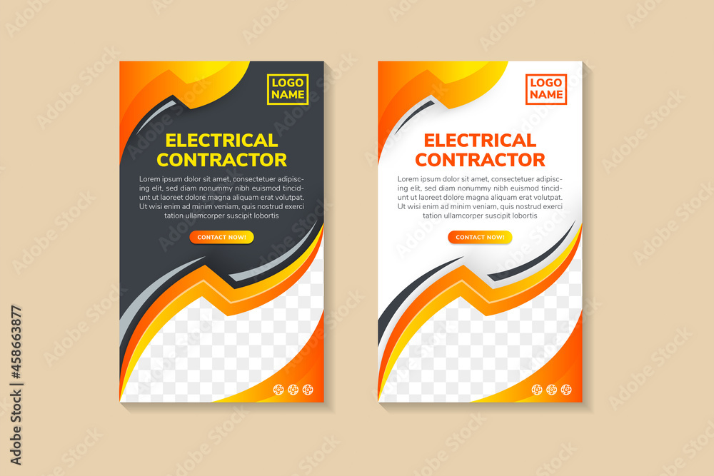 Poster set of electrical contractor service banner use vertical layout with white and black background. yel