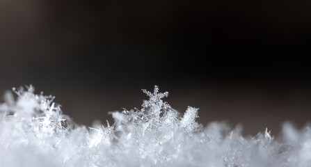 Snowflake on snow. Winter holidays and Christmas background 