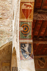 Old historic fresco paintings in a vault