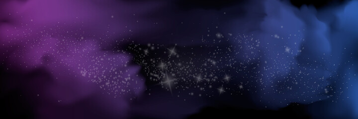 Space background with realistic nebula and shining stars. Colorful cosmos with stardust and milky way. Magic color galaxy. Infinite universe and starry night.