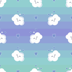 baby print clouds stars hearts cute cartoon vector illustration seamless pattern