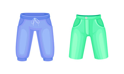 Little boy clothes set. Sport joggers and pants cartoon vector illustration