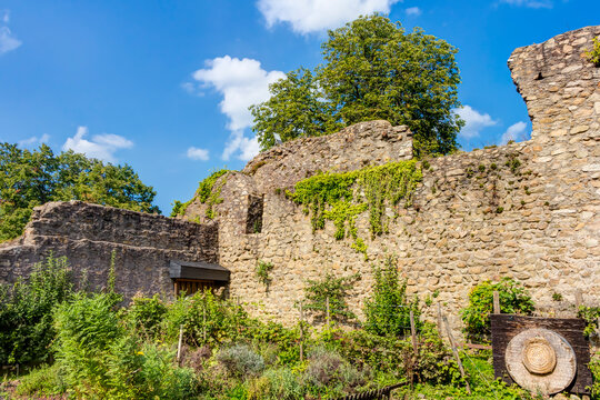 Alte Mauer im Schloss Alsbach bei Alsbach-Hähnlein an der Bergstraße, im Landkreis Darmstadt-Dieburg