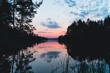 sunset on the lake in Heinola Finland