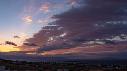 Sunrise in Naxos island in Greece. View from Paros 