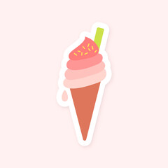 Cute ice cream cone sticker vector