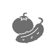Vector tomato with cucumber, vegetables grey icon.
