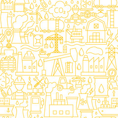 Oil Industry Line Seamless Pattern. Vector Illustration of Outline Background.