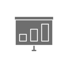 Presentation with growing schedule grey icon. Isolated on white background